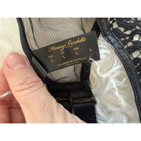 RARE Honey Birdette FIORELLA Black Floral Leather Chain Garter Belt/Suspender L - Picture 6 of 7